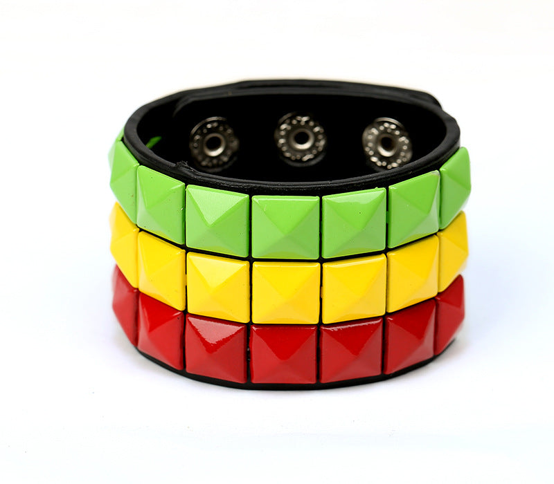 Men's Multicolor Square Nail Leather Personality Cycling Bracelet