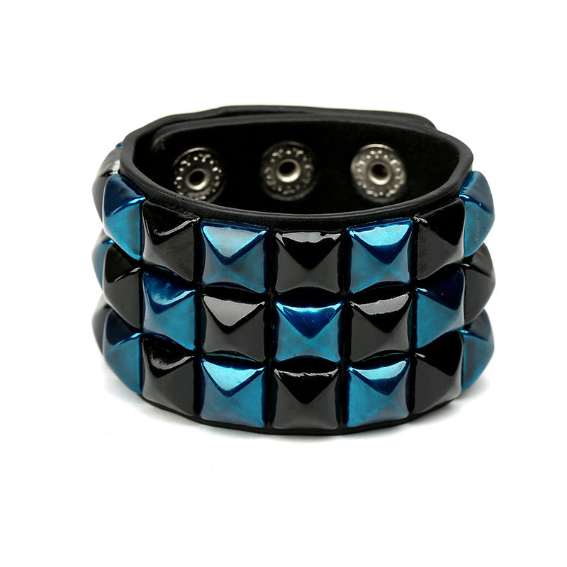 Men's Multicolor Square Nail Leather Personality Cycling Bracelet
