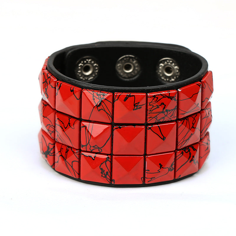 Men's Multicolor Square Nail Leather Personality Cycling Bracelet