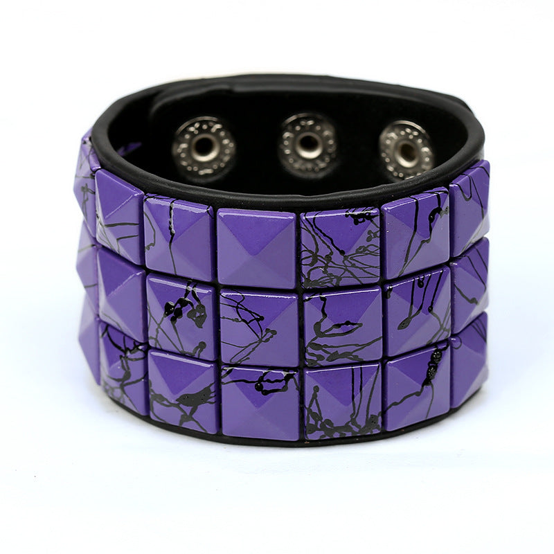 Men's Multicolor Square Nail Leather Personality Cycling Bracelet