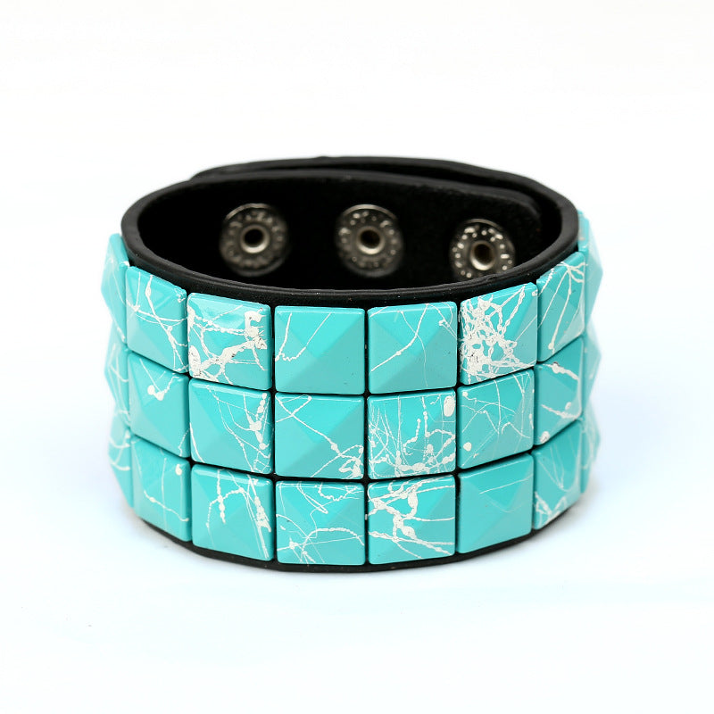 Men's Multicolor Square Nail Leather Personality Cycling Bracelet