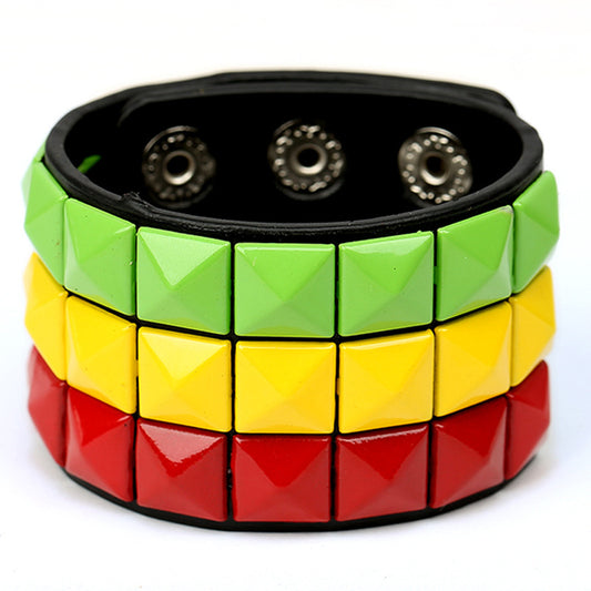 Men's Multicolor Square Nail Leather Personality Cycling Bracelet
