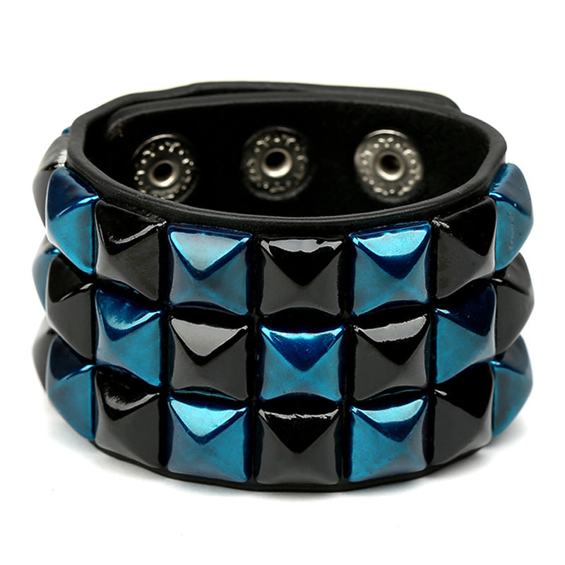 Men's Multicolor Square Nail Leather Personality Cycling Bracelet