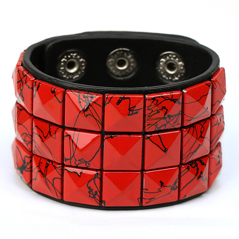 Men's Multicolor Square Nail Leather Personality Cycling Bracelet