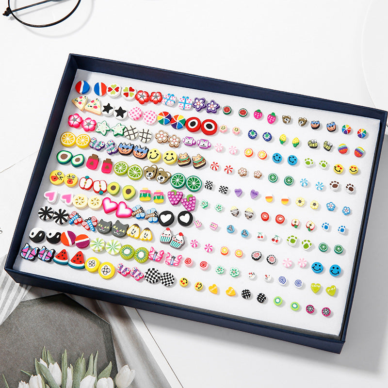 Women's For Earings Auricular Needle Rhinestone Pearl Cartoon Sweet Polymer Stud Earrings