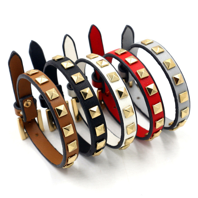 Eu South Korea Punk Rivets Single Leather Alloy Colors Bracelet