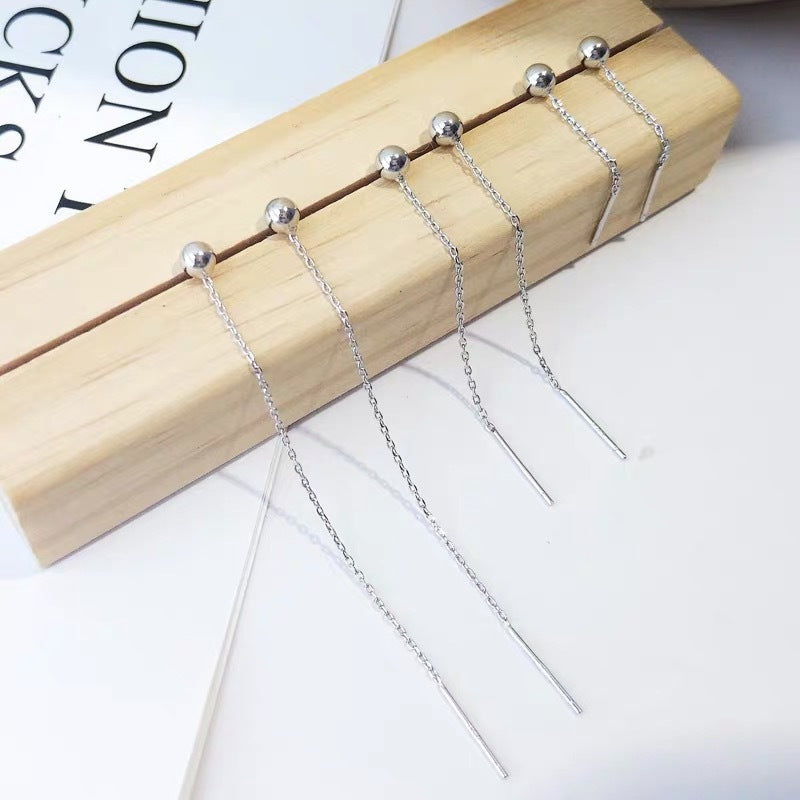 Sier Round Beads Simple Graceful Bean-shaped Female Senior Sense Ear Line