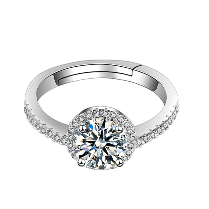 White Copper Karat Live Mouth Imitation Diamond Moissanite Fire Color Ring