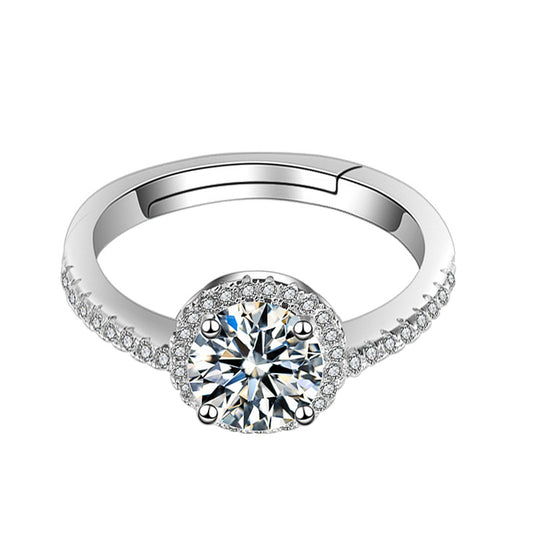 White Copper Karat Live Mouth Imitation Diamond Moissanite Fire Color Ring