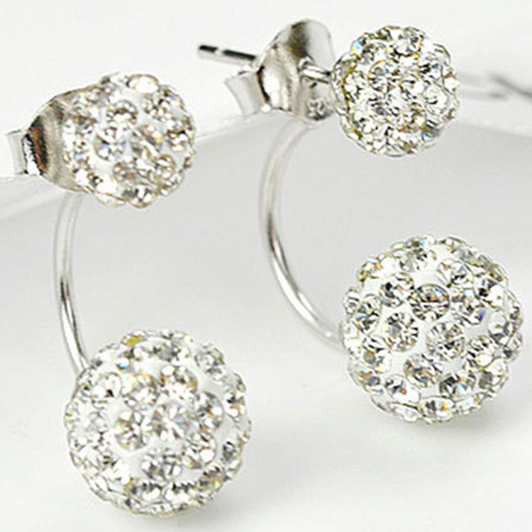 Sier Plated Crystal Ball Ear Korean Stud Earrings