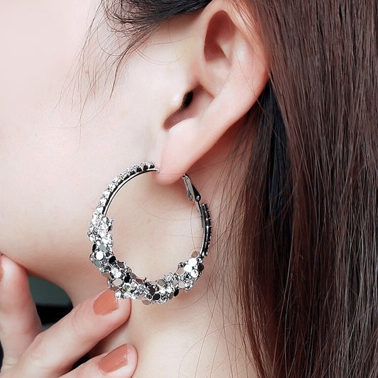 Cold Wind Ear Metal Sequins Big Earrings