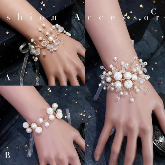 Wrist Flower White Pearl Handed Wedding Gift Sisters Group Event Bracelet