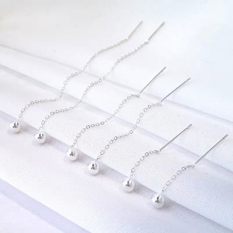 Sier Round Beads Simple Graceful Bean-shaped Female Senior Sense Ear Line