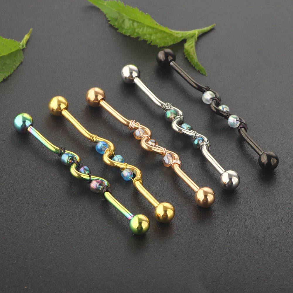 Bead Bell Industrial Barbell Cross Bar Earrings