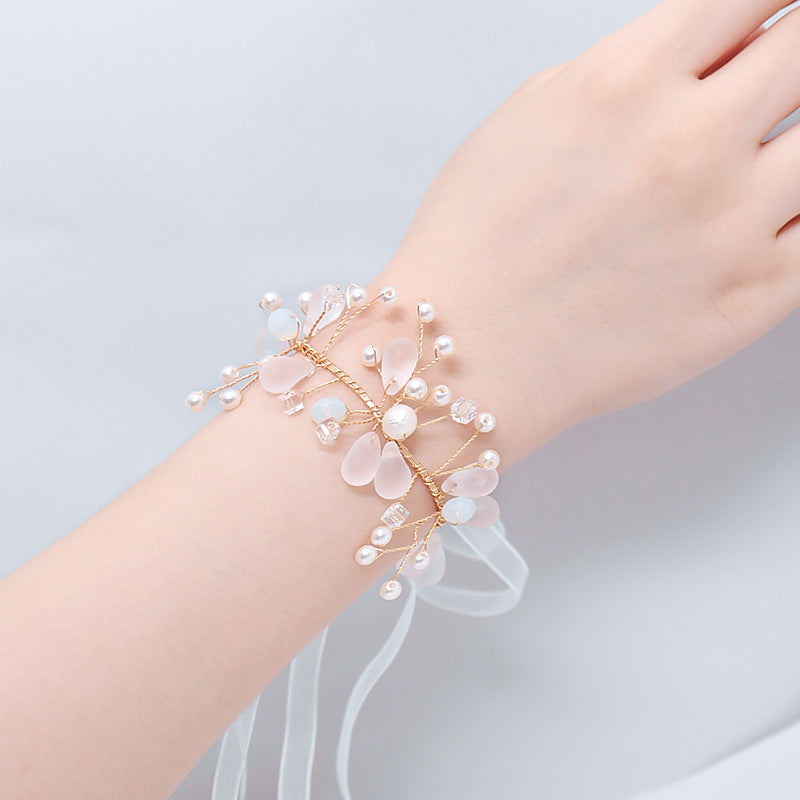 Wrist Flower White Pearl Handed Wedding Gift Sisters Group Event Bracelet