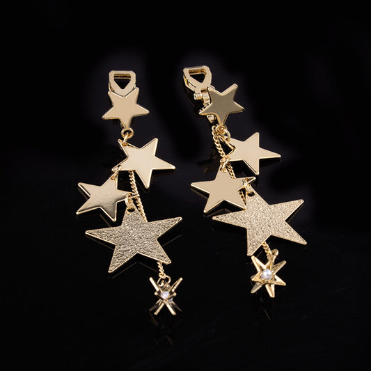 Women's Korean Style Pentagram Graceful Long Hollow Earrings