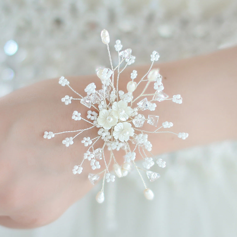 Wrist Flower White Pearl Handed Wedding Gift Sisters Group Event Bracelet
