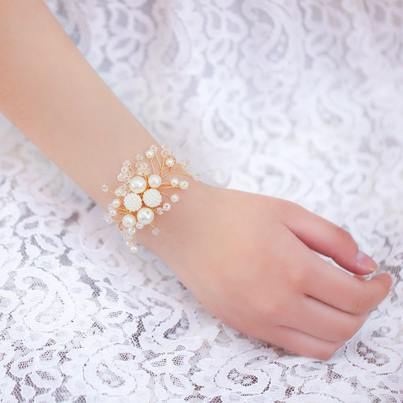 Wrist Flower White Pearl Handed Wedding Gift Sisters Group Event Bracelet