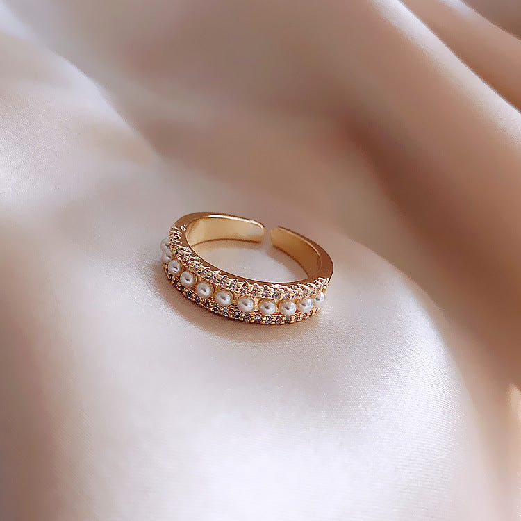 Real Gold Plating Micro Inlaid Pearls Female Open Index Finger Ring