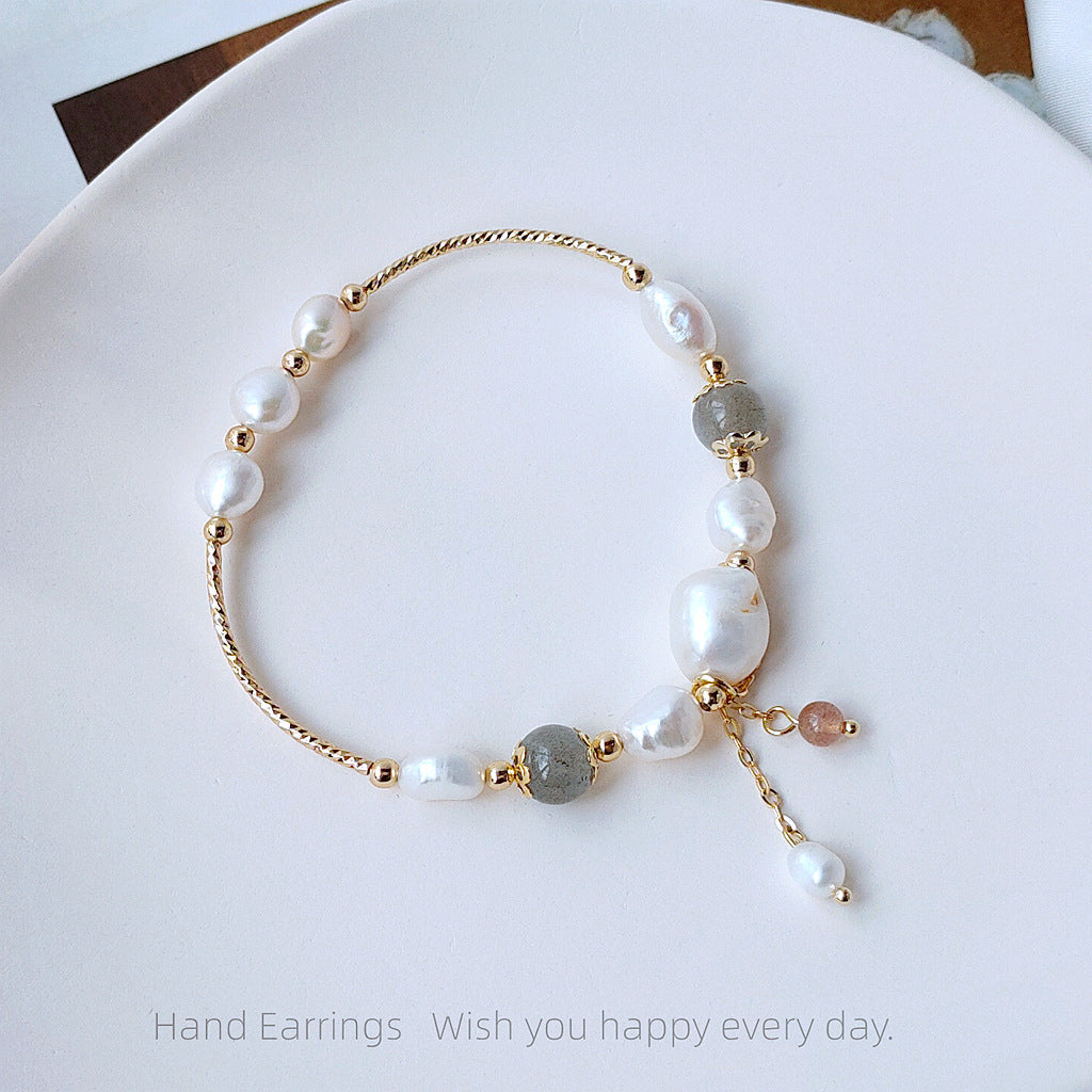 Women's Eyes Handmade Natural Freshwater Pearl Moonstone Korean Style Graceful Bracelets