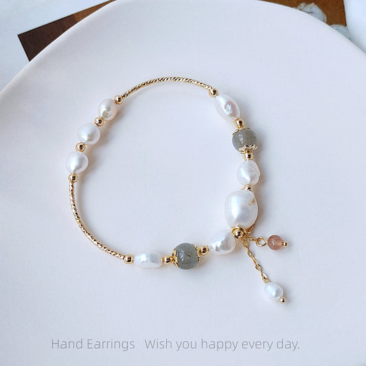 Women's Eyes Handmade Natural Freshwater Pearl Moonstone Korean Style Graceful Bracelets