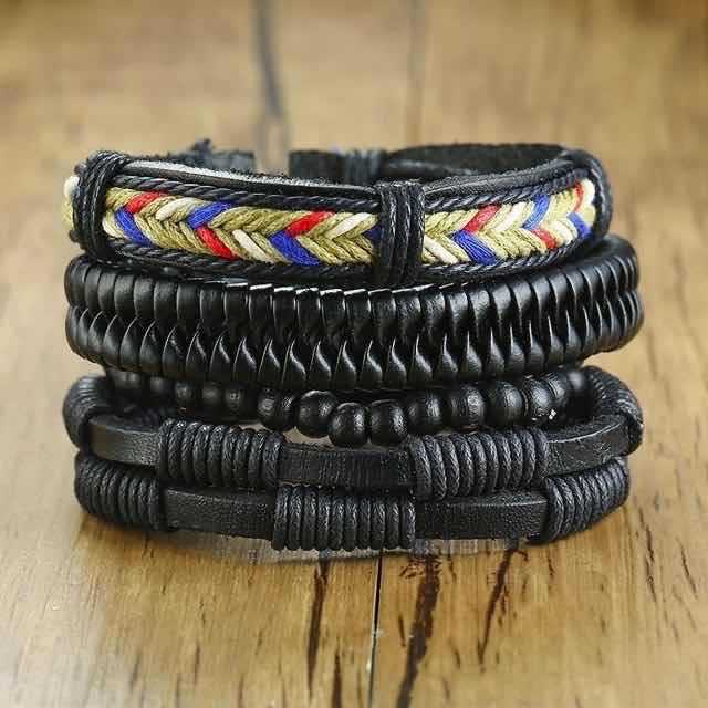 Men's Vintage Weave Leather Rope Suit Hand Bracelets