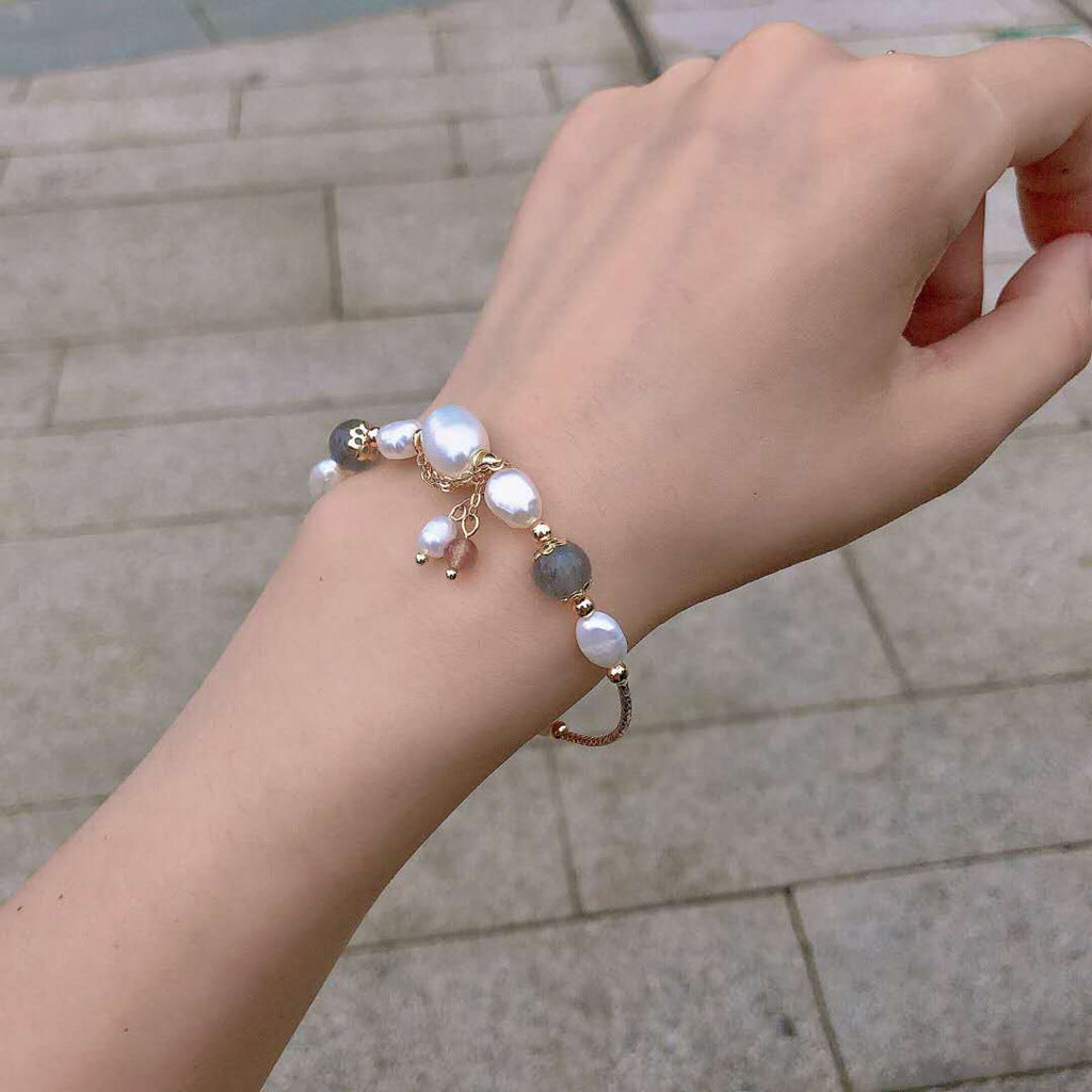 Women's Eyes Handmade Natural Freshwater Pearl Moonstone Korean Style Graceful Bracelets
