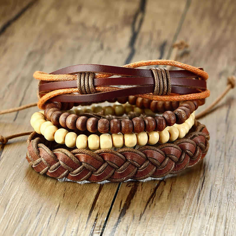 Men's Vintage Weave Leather Rope Suit Hand Bracelets