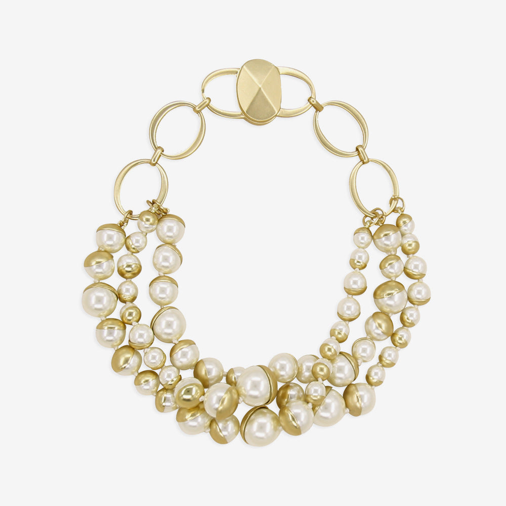 Women's Color Optional Three-row Pearl Glass Magnetic Buckle Necklaces