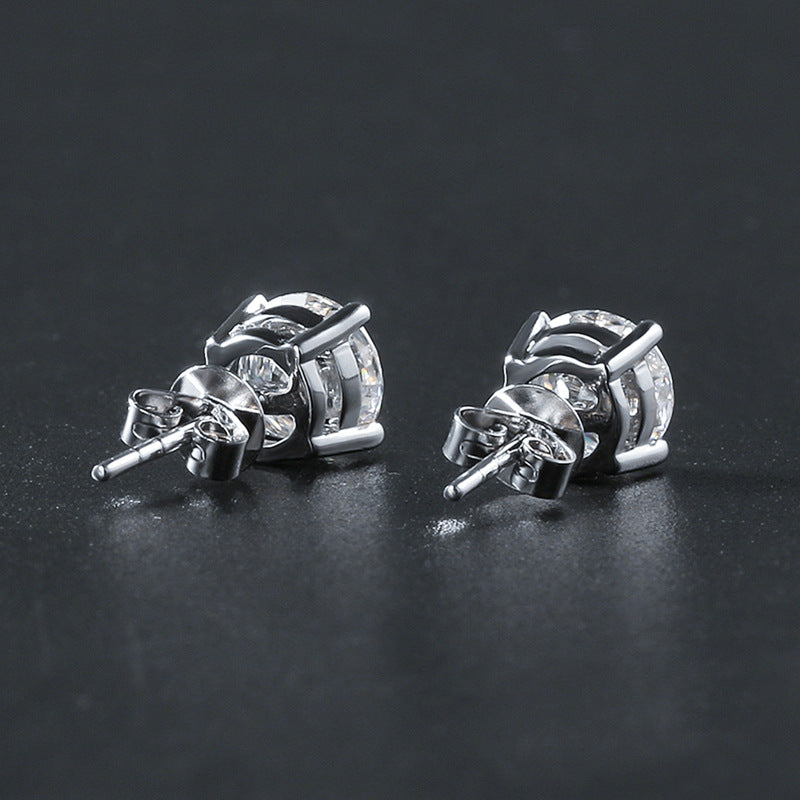 Platinum Plated Female Male Eight Hearts Arrows Moissanite Simple Single Stud Earrings