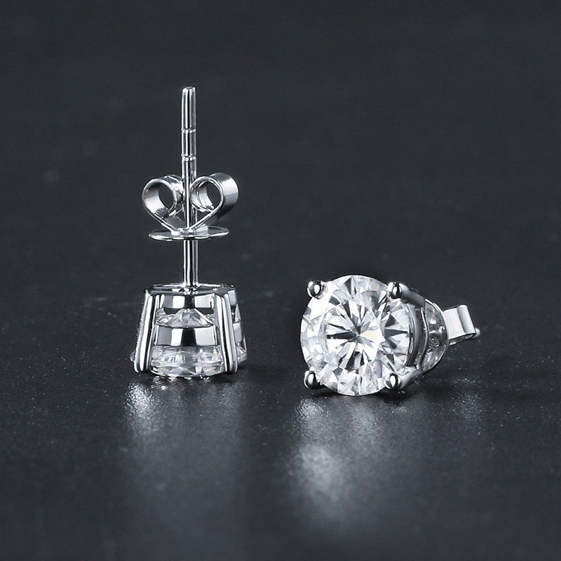 Platinum Plated Female Male Eight Hearts Arrows Moissanite Simple Single Stud Earrings