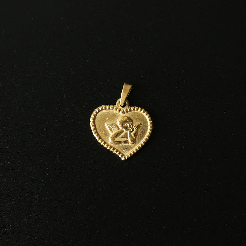 Coin Cross Peach Heart Angel Retro Pendants