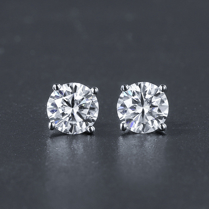 Platinum Plated Female Male Eight Hearts Arrows Moissanite Simple Single Stud Earrings