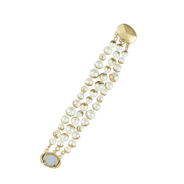 Women's Color Optional Three-row Pearl Glass Magnetic Buckle Necklaces