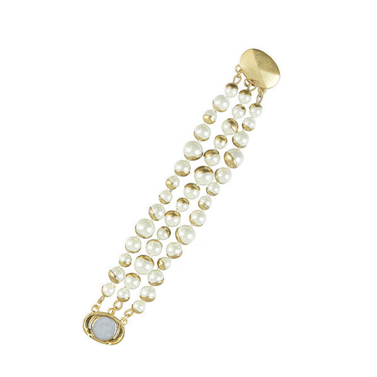 Women's Color Optional Three-row Pearl Glass Magnetic Buckle Necklaces