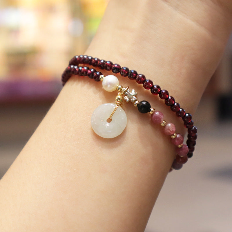 Women's Safety Buckle Elastic Pink Tourmaline Gift Bracelets