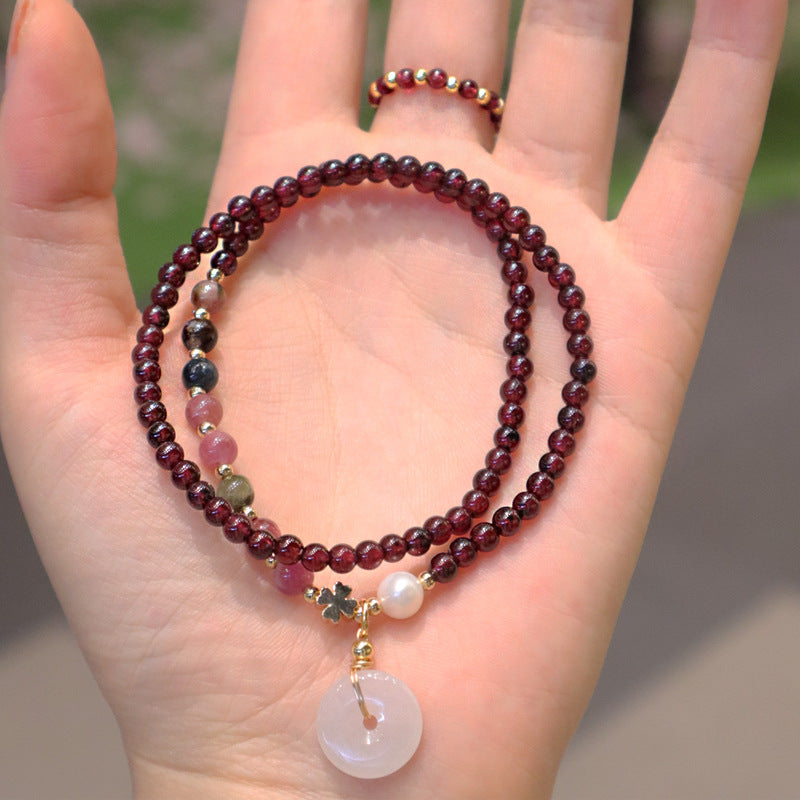 Women's Safety Buckle Elastic Pink Tourmaline Gift Bracelets