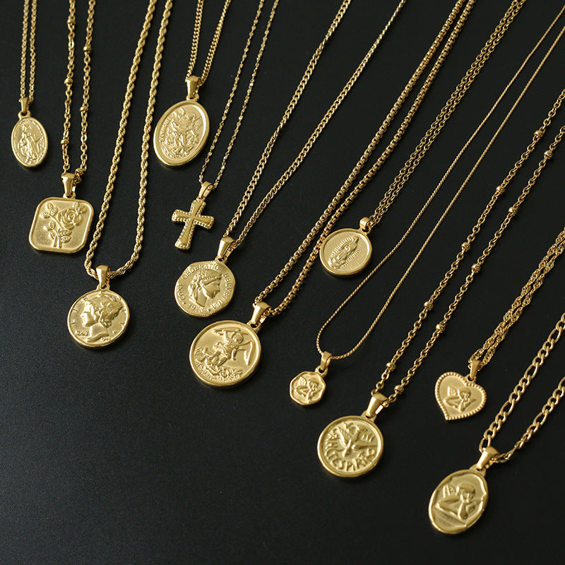 Coin Cross Peach Heart Angel Retro Pendants