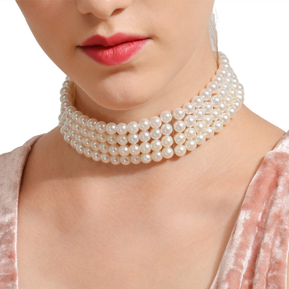 Classy Beaded Pearl Female Temperament Short Necklace