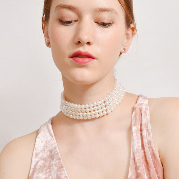 Classy Beaded Pearl Female Temperament Short Necklace