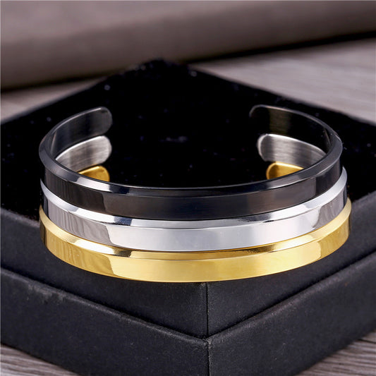 Men's Fashion Simple Titanium Steel Gold Plated Shaped Open Bracelets