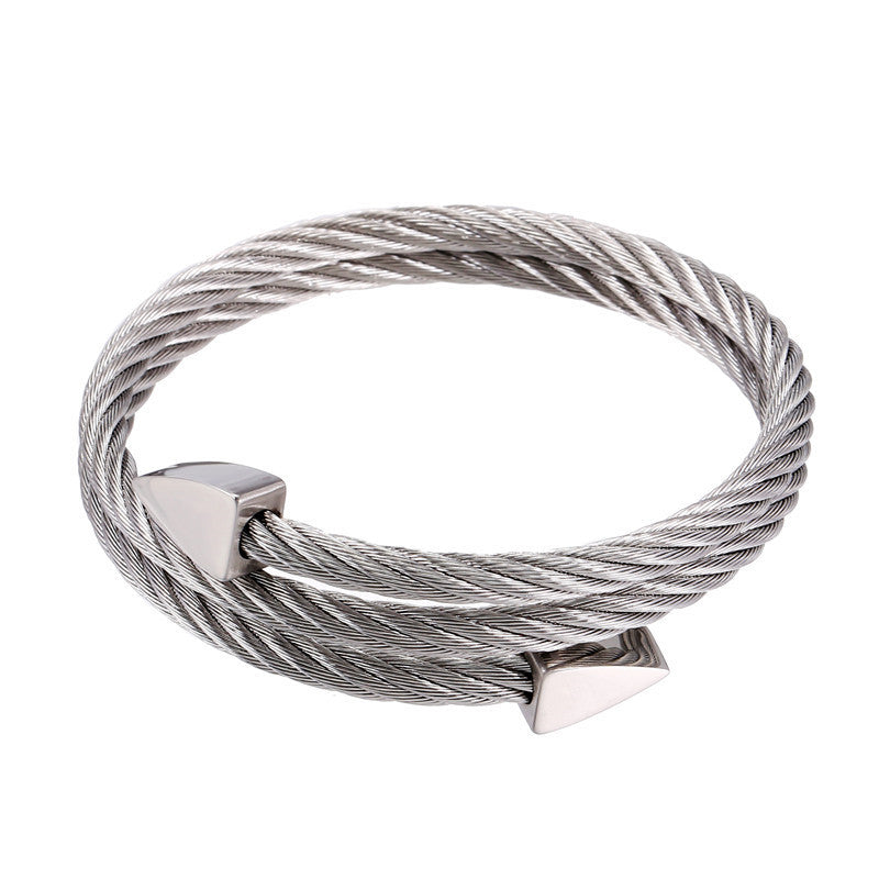 Men's Fashion Titanium Steel Trendy Triangle Opening Bracelets