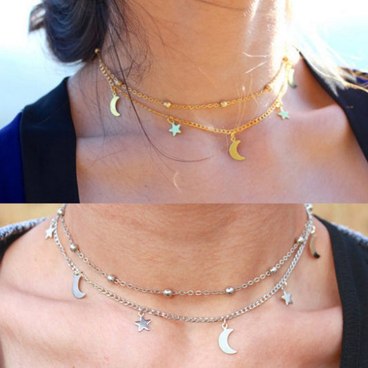 Moon Short Round Beads Clavicle Chain Necklaces