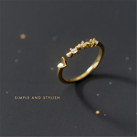 Fashion Sweet Love Female Temperament Micro Rhinestone Simple Light Luxury Ring