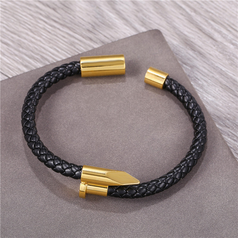 Women's & Men's Steel Nail Head Braided Leather Punk Bracelets