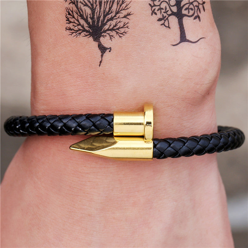 Women's & Men's Steel Nail Head Braided Leather Punk Bracelets