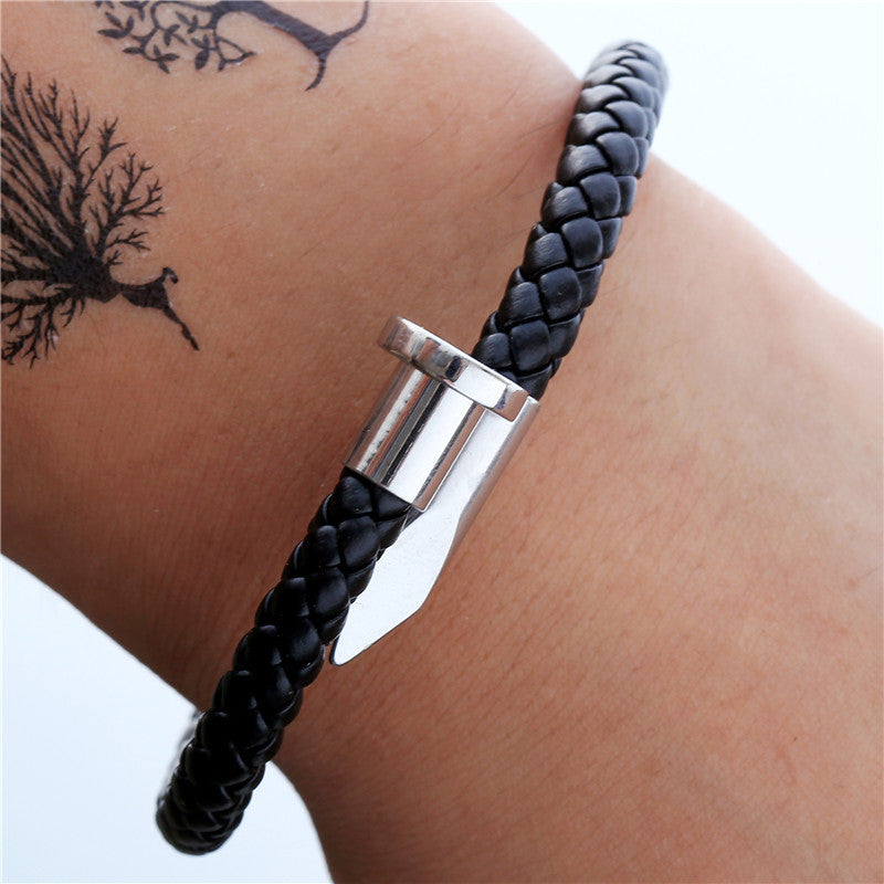 Women's & Men's Steel Nail Head Braided Leather Punk Bracelets