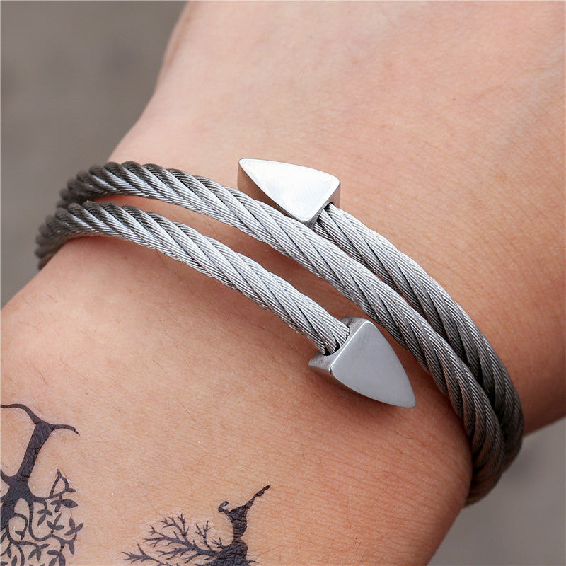 Men's Fashion Titanium Steel Trendy Triangle Opening Bracelets