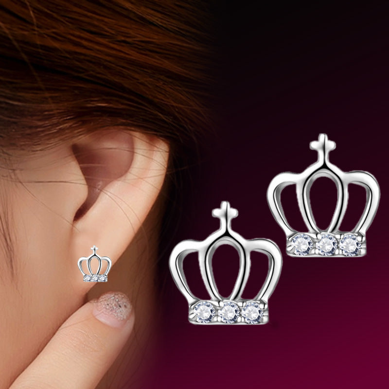 Women's Simple Cross Princess Crown Zircon Ear Fashion Petite Stud Earrings
