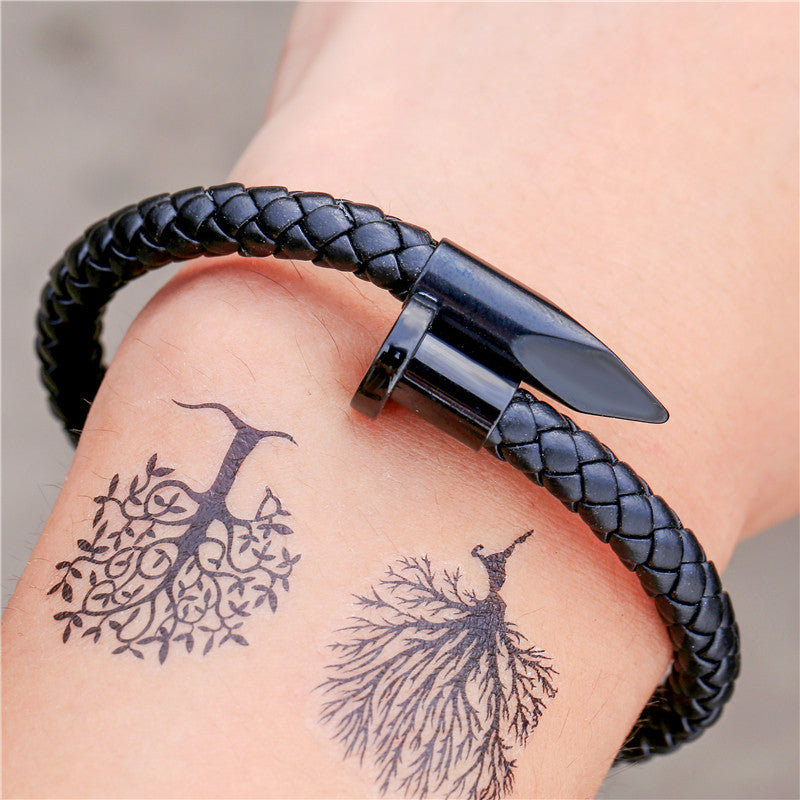 Women's & Men's Steel Nail Head Braided Leather Punk Bracelets